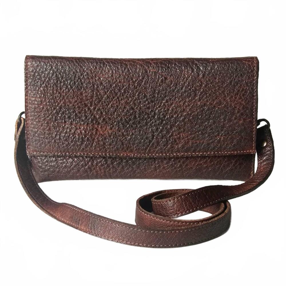 NEW SPAGHETTI WESTERN women's leather crossbody wallet in dark chocolate